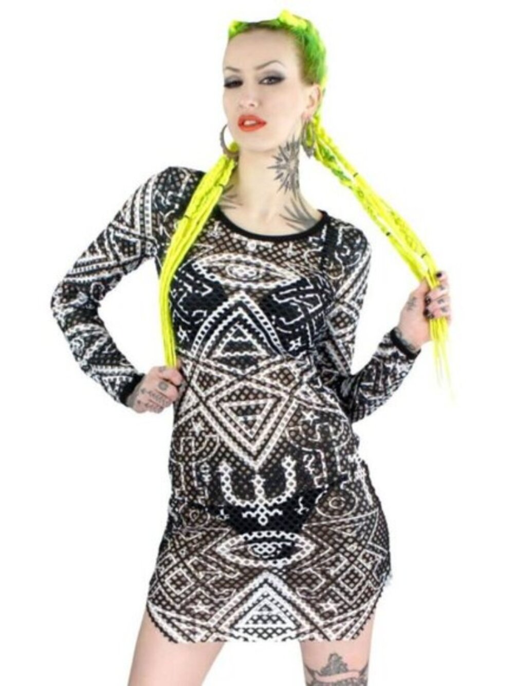 KILLSTAR Thelema bodycon goth occult fishnet mini dress size XXL